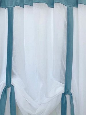 Венеция Бархат серо-голубой тюль с лентами арт.19142 (290*180-1шт)