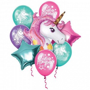 Воздушные шары, набор "С Днем Рождения единорог", Минни Маус