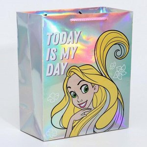 Пакет подарочный голография горизонтальный Today is my day, Принцессы, 25 х 21 х 10 см