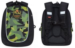 Рюкзак школьный RAf-193-8/1 "Army" черный - салатовый 29х36х18 см GRIZZLY {Китай}