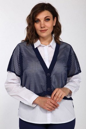 Блуза, жакет, брюки Lady Style Classic 1420 синий-белый