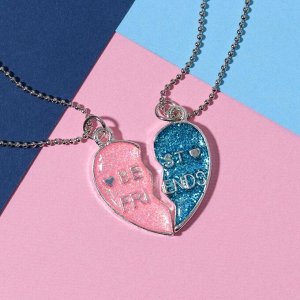 Кулоны «Неразлучники» пара сердец, цвет розово-голубой в серебре, 45 см