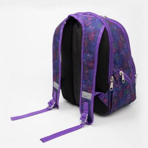 Рюкзак школьный, 2 отдела на молниях, 2 наружных кармана, 2 боковых кармана, цвет фиолетовый