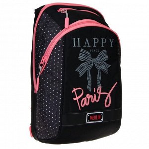 Рюкзак молодёжный, Merlin, GL2020, 44 x 30 x 13 см, эргономичная спинка, чёрный/розовый