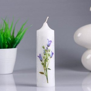 Свеча- цилиндр "Колокольчики" белая, с декором, 4?13,5 см