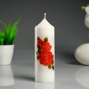 Свеча- цилиндр "Красные розы" белая, с декором, 5?15,5 см