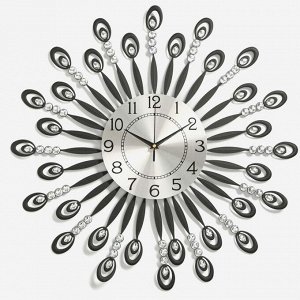 Часы настенные, серия: Ажур, "Мерцание", рама с ковкой и стразами, d=60 см