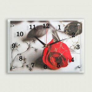 Часы настенные, серия: Цветы, "Красная роза на сером", 25х35  см, в ассортименте