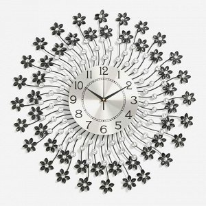 Часы настенные, серия: Ажур, &quot;Лучики гнутые с цветочками&quot;, чёрные, d=60 см