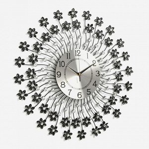 Часы настенные, серия: Ажур, "Лучики гнутые с цветочками", чёрные, d=60 см