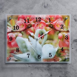 Часы настенные, серия: Животный мир, "Лебеди и розовые цветы", 30х40  см, микс