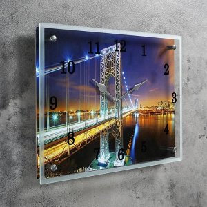 Часы настенные, серия: Город, "Светящийся мост", 30х40 см