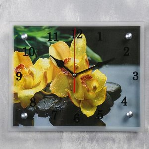 Часы настенные, серия: Цветы, "Желтые орхидеи на камнях", 20х25  см, микс