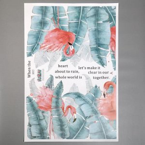 Наклейка пластик интерьерная "Фламинго и пальмовые листья" 30х90 см набор 2 листа