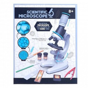 Микроскоп детский «Юный ботаник», кратность х100, х400, х1200, белый, подсветка, уценка (помята упаковка)