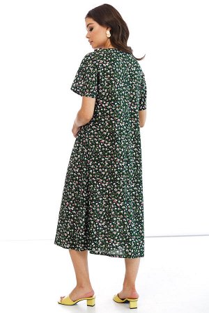 Платье "Жаркое лето" (тёмно-зелёный, цветы) П2333
