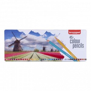 Набор цветных карандашей  "Голландия" 45 штук в металлическом пенале, Bruynzeel