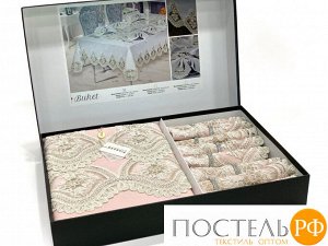 Скатерть FINEZZA " Buket " 160*230 круж и салф 8 шт. М 745 пудра