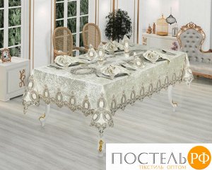 Скатерть FINEZZA " Fulya " 160*230 круж и салф 8 шт.(бархат) М 749 кремовый