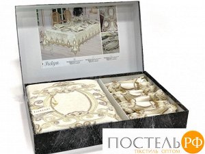 Скатерть FINEZZA &quot; Fulya &quot; 160*230 круж и салф 8 шт.(бархат) М 749 кремовый