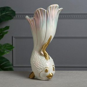 Ваза керамическая "Рыбка", настольная, декор золотистый, перламутр, 32.5 см