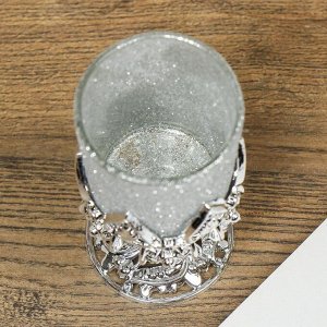 Подсвечник стекло, пластик на 1 свечу "Изыск" бокал на ножке серебро 11х5х5 см