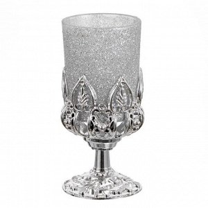 Подсвечник стекло, пластик на 1 свечу "Изыск" бокал на ножке серебро 11х5х5 см