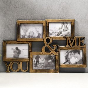 Фоторамка пластик на 5 фото 10х15 см "You & Me" золото 32х51,5 см