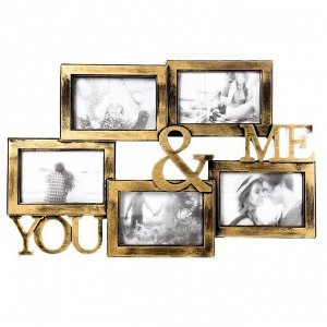 Фоторамка пластик на 5 фото 10х15 см "You & Me" золото 32х51,5 см