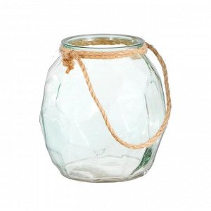 Подсвечник стекло на 1 свечу "Лофт с гранями" прозрачный зелёный с веревкой 14,7х13,5х13 см   549143