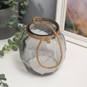 Подсвечник стекло на 1 свечу "Лофт с гранями" прозрачный серый с веревкой 14,7х13,5х13 см