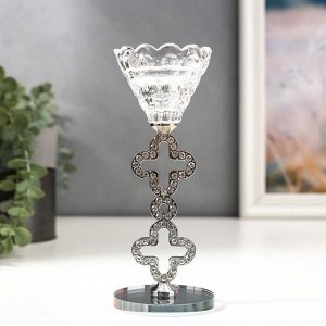 Подсвечник стекло на 1 свечу "Крестики" серебро , стразы 18х7х7 см