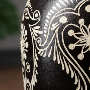 Ваза напольная "Аурика", рельефная резка, чёрная, керамика