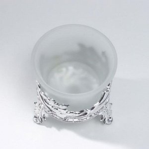 Подсвечник стекло, пластик на 1 свечу "Цветы" серебро 6,5х6х6 см