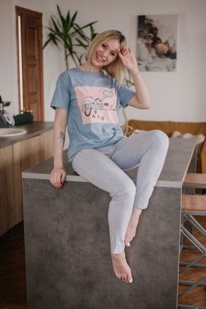 Пижама ЖП 024 (серый_принт на розовом)