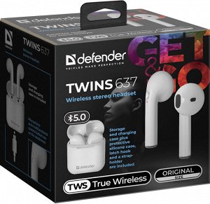 Гарнитура Гарнитура беспроводная Def Twins 637, TWS, Bluetooth, цв. белый, box-40 63637