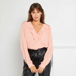 Блузка с отделкой гладью - розовый