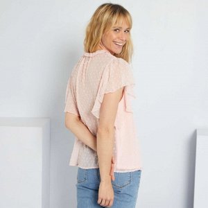 Блузка из легкой ткани, расшитой гладью - розовый