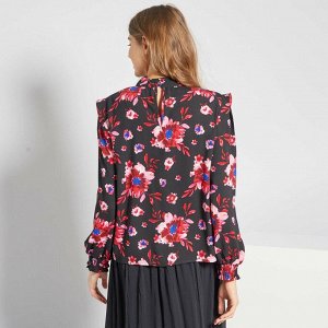 Блузка с цветочным рисунком - черный
