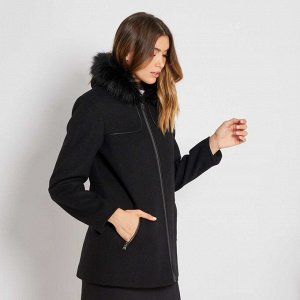 Пальто из материала под шерсть - черный