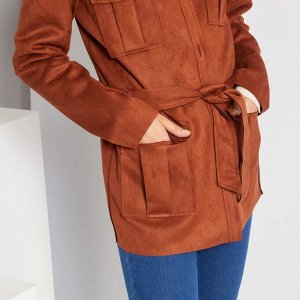 Куртка из искусственной замши с поясом - коричневый