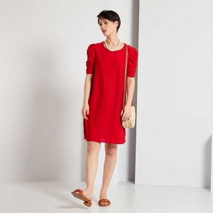 Платье прямого кроя из трикотажа гофре - красный