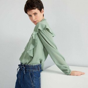 Воздушная блузка с эффектом драпировки - зеленый