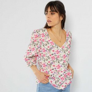 Легкая блузка с цветочным рисунком - белый/розовый