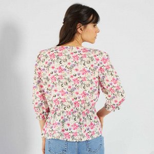 Легкая блузка с цветочным рисунком - белый/розовый