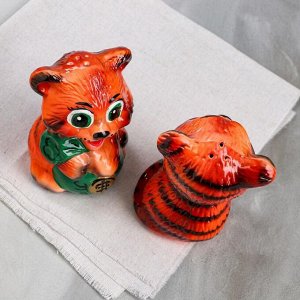 Набор для специй "Тигры", символ года 2022, цвет оранжевый, глянец, керамика, 0.3 л, микс