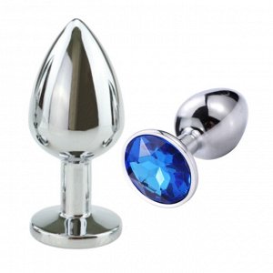 SILVER PLUG LARGE (втулка анальная)  металл L 70 мм, D 27 мм цвет кристалла синий