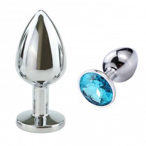 SILVER PLUG LARGE (втулка анальная)  металл L 70 мм, D 27 мм цвет кристалла голубой