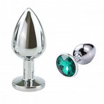 SILVER PLUG LARGE (втулка анальная)  металл L 70 мм, D 27 мм цвет кристалла зеленый