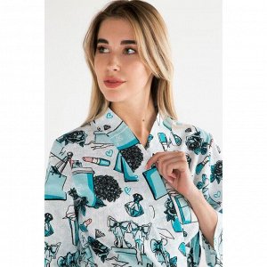Халат женский Этель "Mint mood" рукав 3/4, вафля 200г/м2, 100% хлопок